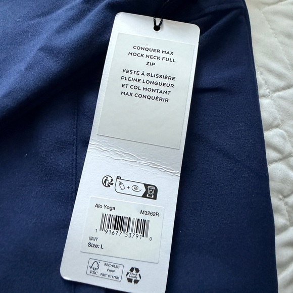New w/ Tags ALO Yoga Men's Navy Conquer Max Mock Neck Full Zip | Size L - Picture 11 of 11